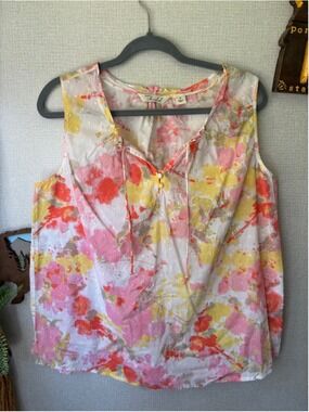 Caffe Marrakesh White Pink Floral Sleeveless Top Size Medium